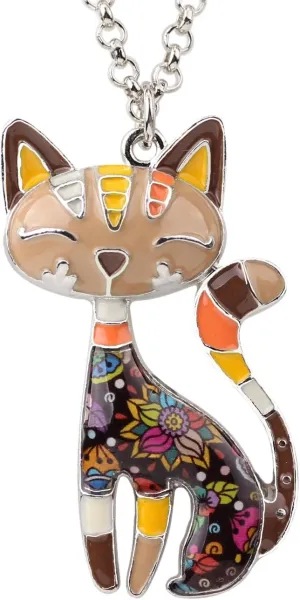 BONSNY Statement Enamel Alloy Chain Cat Necklaces Pendant Original Design For Women