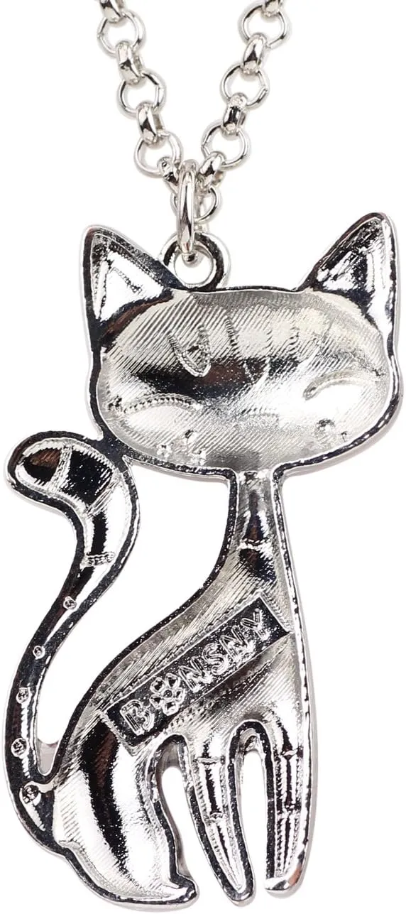 BONSNY Statement Enamel Alloy Chain Cat Necklaces Pendant Original Design For Women