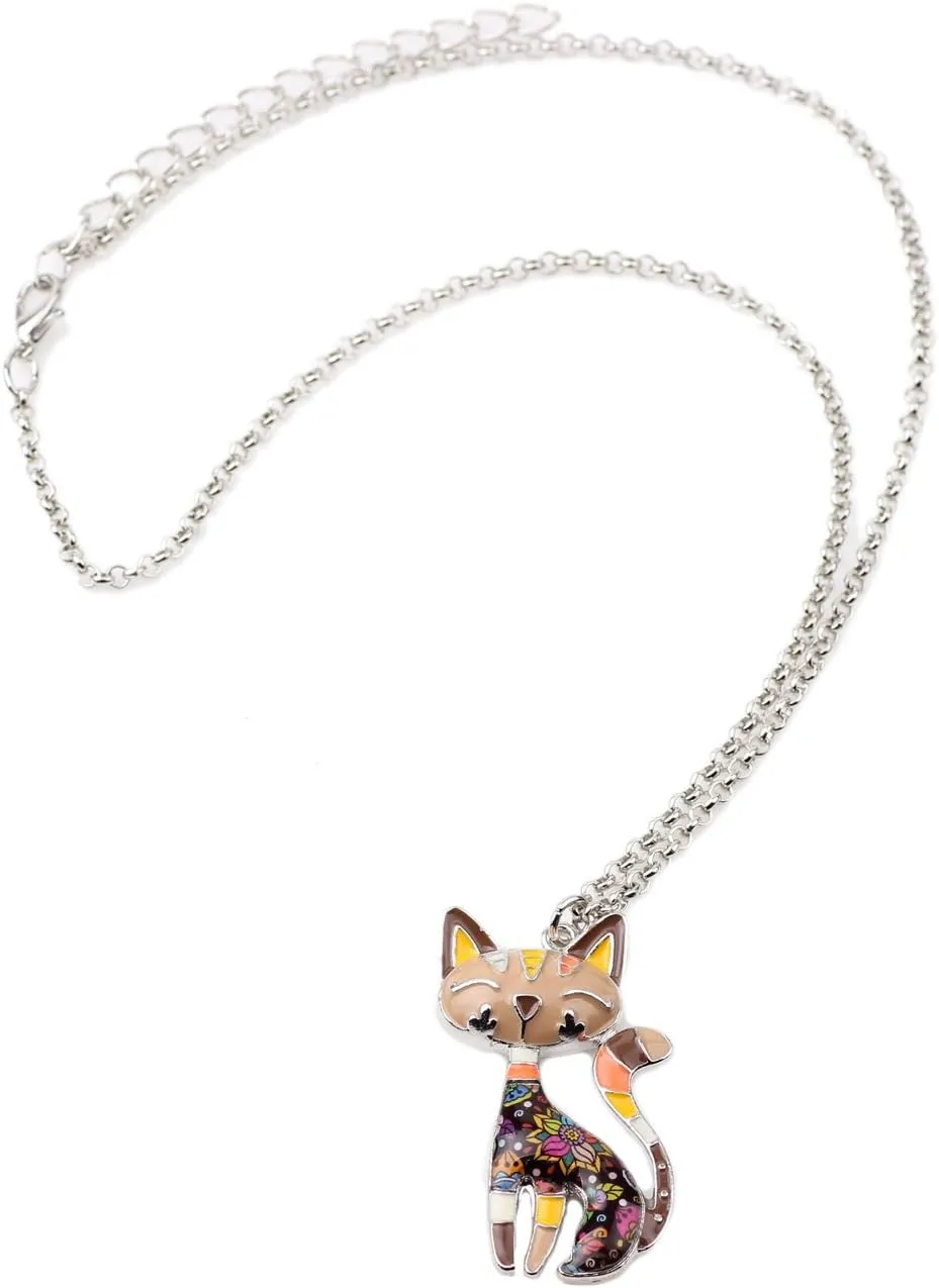BONSNY Statement Enamel Alloy Chain Cat Necklaces Pendant Original Design For Women