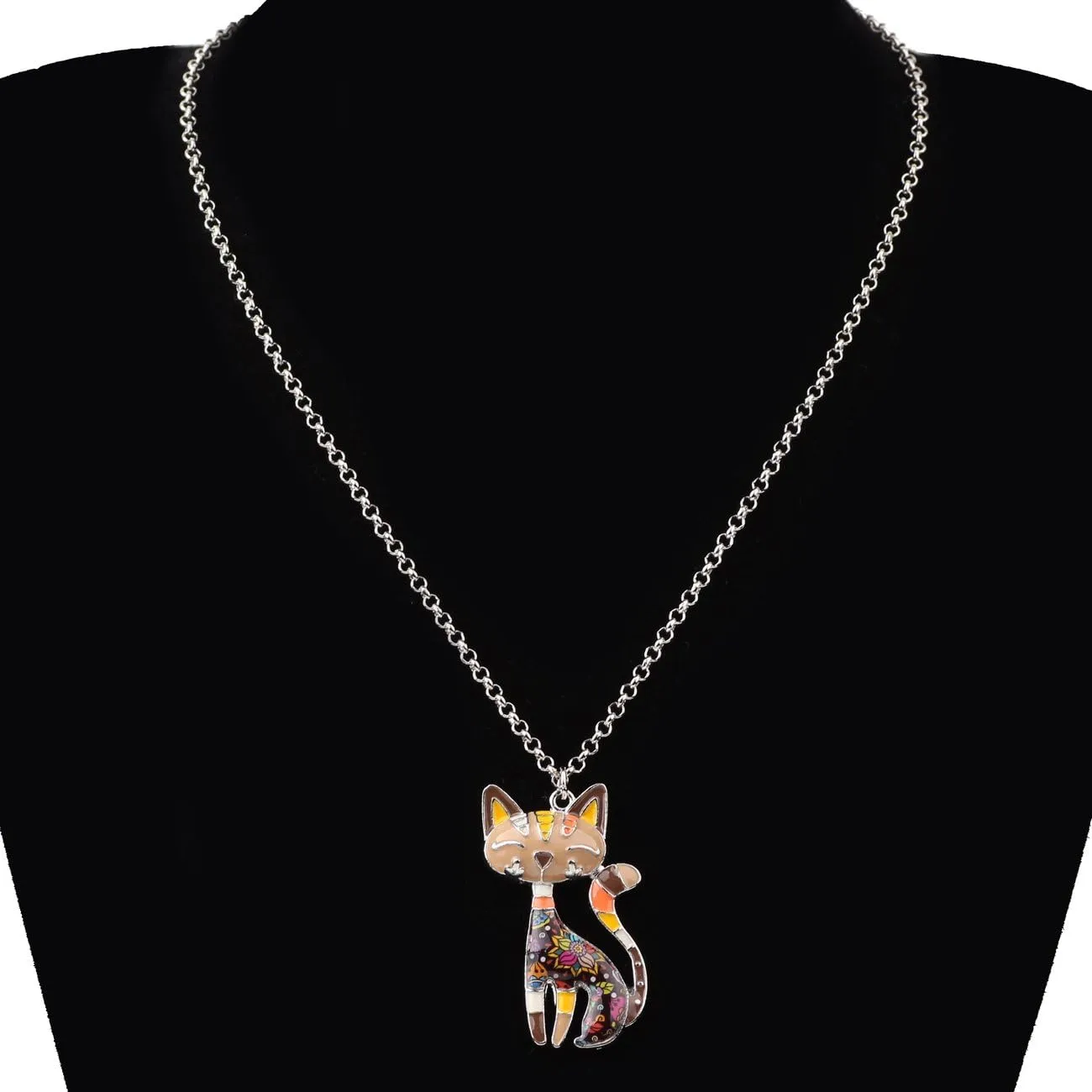 BONSNY Statement Enamel Alloy Chain Cat Necklaces Pendant Original Design For Women