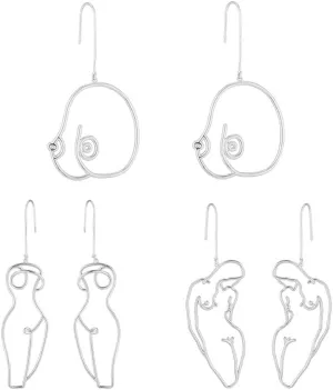 Boob Earring Face Abstract Gold Female Body Pendant Dangle Earrings Sets Picasso women shape Chokers wire face Stud Earring-6 pairs