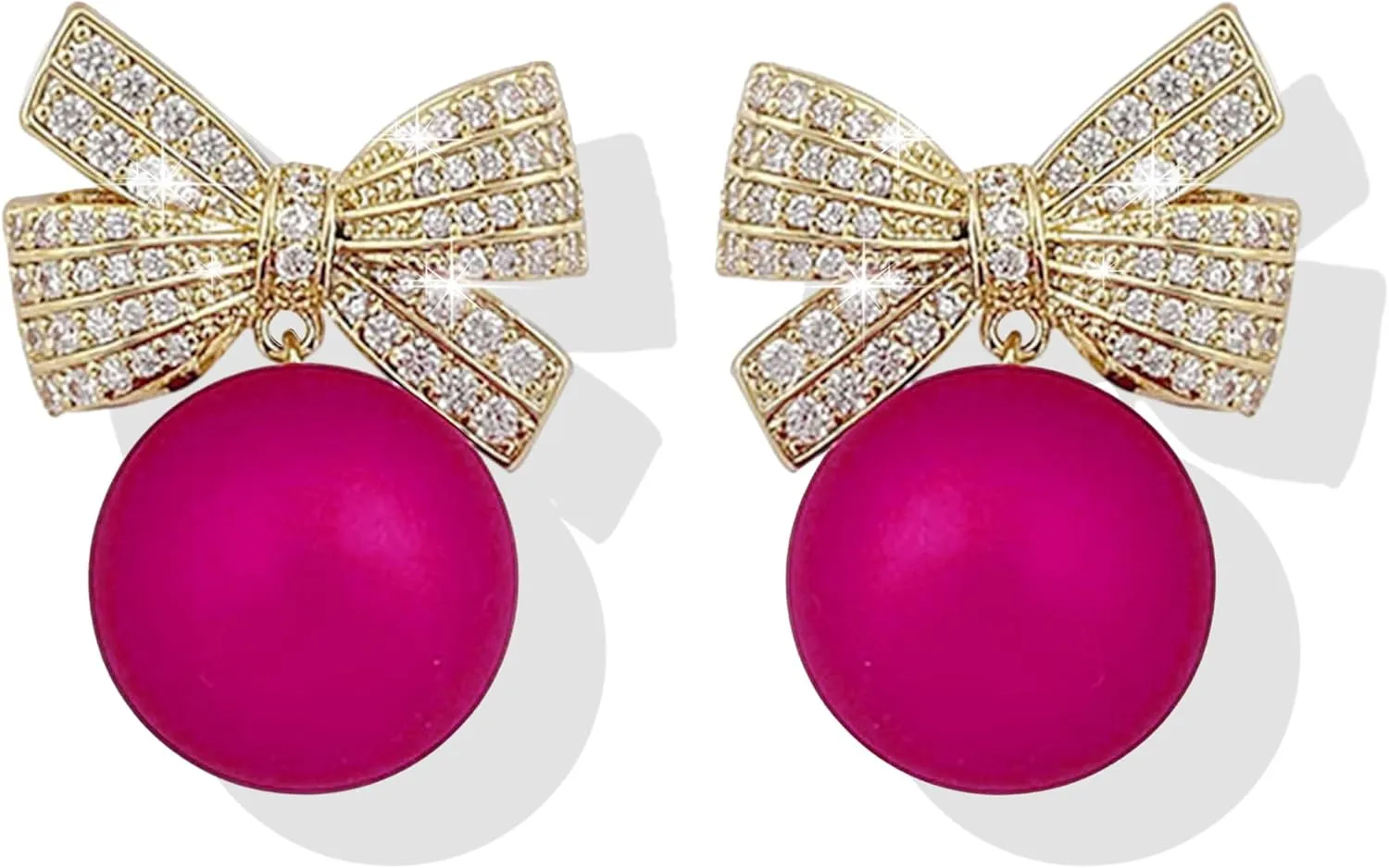 Bow Earrings for Women Trendy Rhinestone Bow Pearl Dangle Earrings for Women Cute Stuff Bow Jewelry Prom Wedding Party Valentines Day Gifts