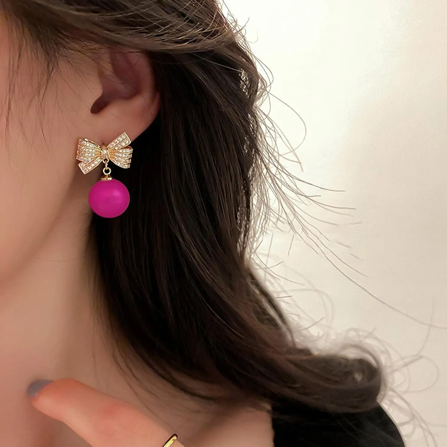 Bow Earrings for Women Trendy Rhinestone Bow Pearl Dangle Earrings for Women Cute Stuff Bow Jewelry Prom Wedding Party Valentines Day Gifts