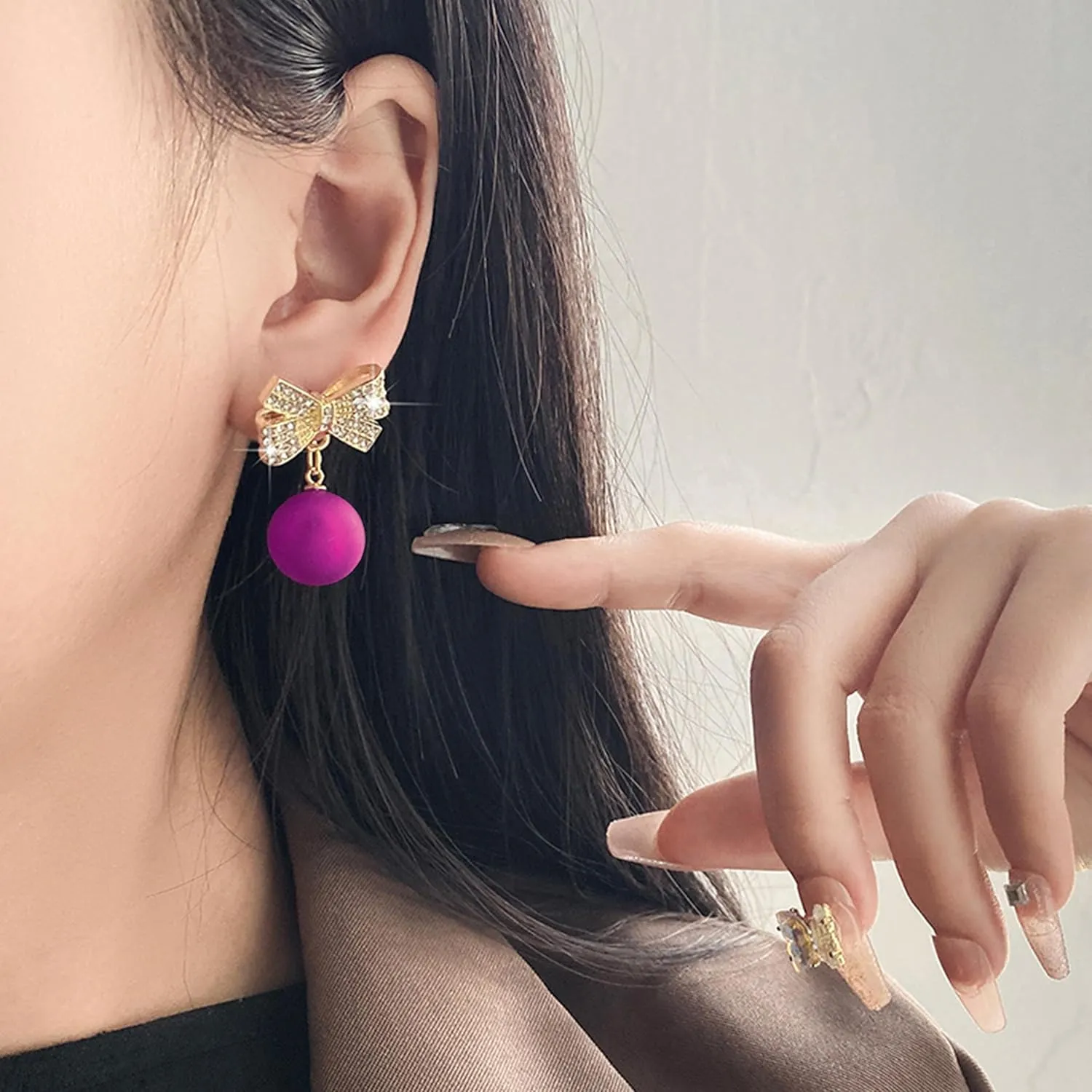 Bow Earrings for Women Trendy Rhinestone Bow Pearl Dangle Earrings for Women Cute Stuff Bow Jewelry Prom Wedding Party Valentines Day Gifts