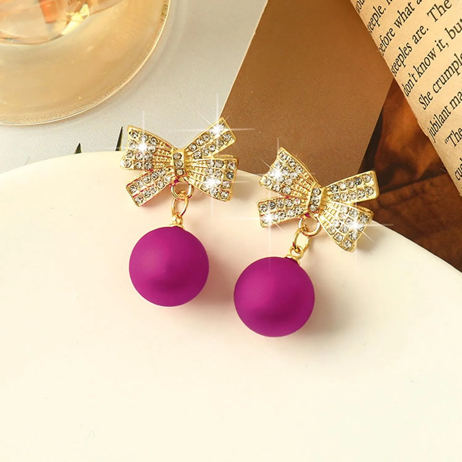 Bow Earrings for Women Trendy Rhinestone Bow Pearl Dangle Earrings for Women Cute Stuff Bow Jewelry Prom Wedding Party Valentines Day Gifts