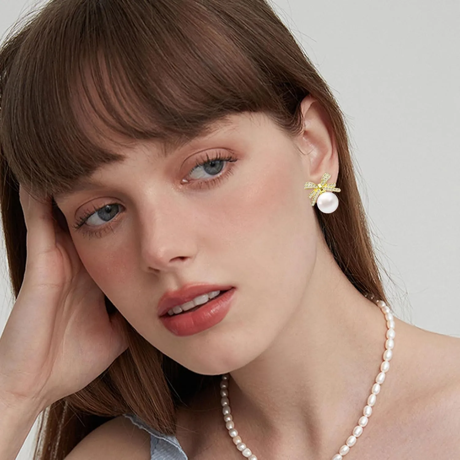 Bow Earrings Pearl,Pearl Stud Earrings Rhinestone Bow Stud Earrings Pearl Earrings for Party Dailylife Jewelry Gifts for Women Girls Birthday Gifts Valentines Day Gifts for Her (PEARL BOW STUD GOLD)