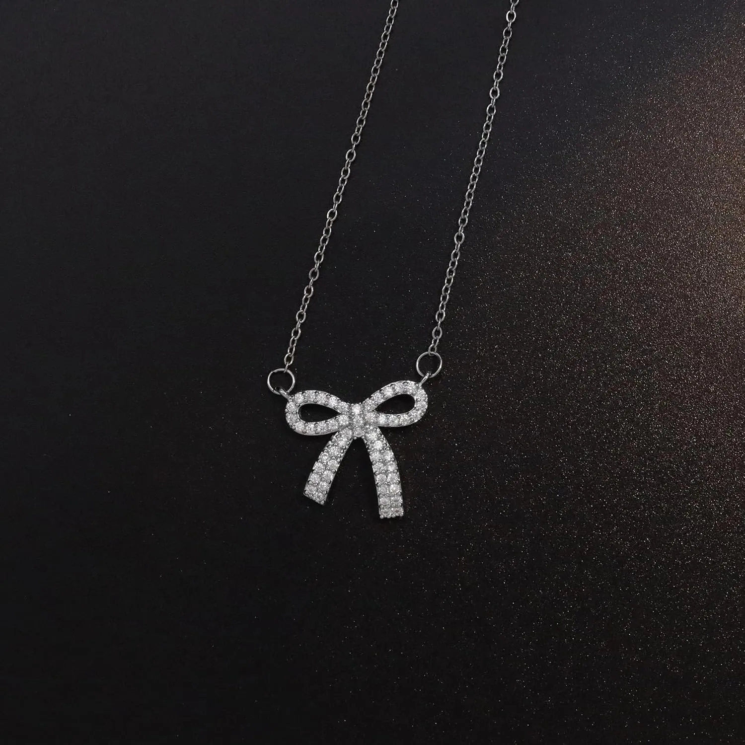 Bow Necklace, Small Bow Pendant Necklace Cubic Zirconia Sparkling Necklace Delicate Chain Ladies Pendant Necklace Bow Jewelry for Women