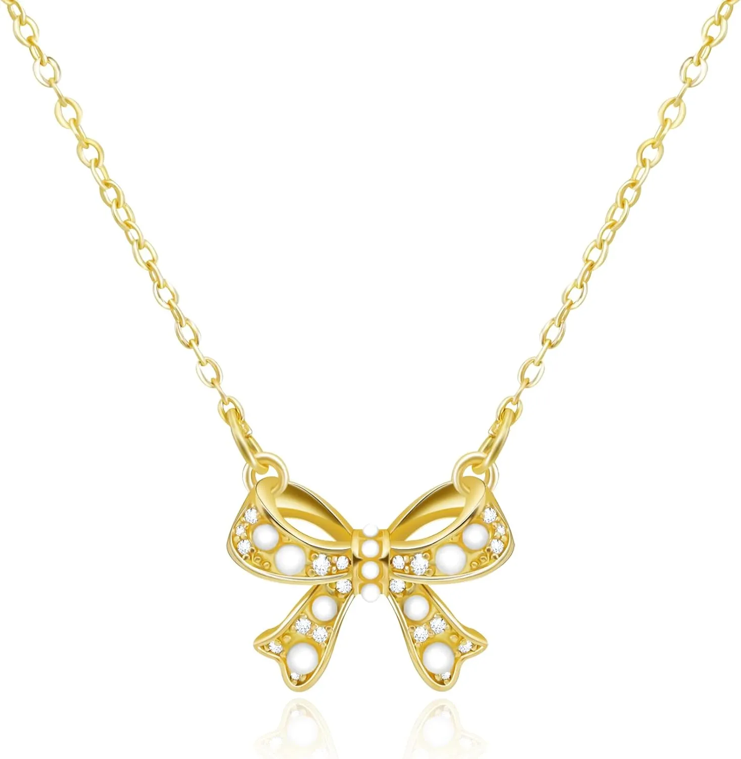 Bow Necklace, Small Bow Pendant Necklace Cubic Zirconia Sparkling Necklace Delicate Chain Ladies Pendant Necklace Bow Jewelry for Women