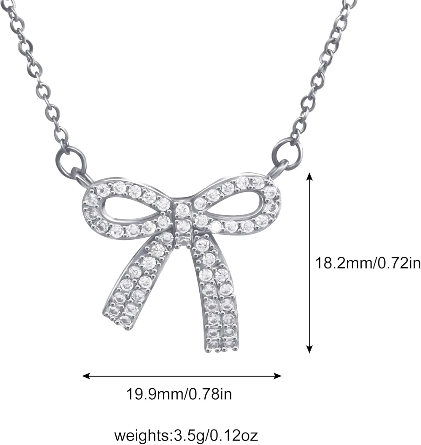 Bow Necklace, Small Bow Pendant Necklace Cubic Zirconia Sparkling Necklace Delicate Chain Ladies Pendant Necklace Bow Jewelry for Women