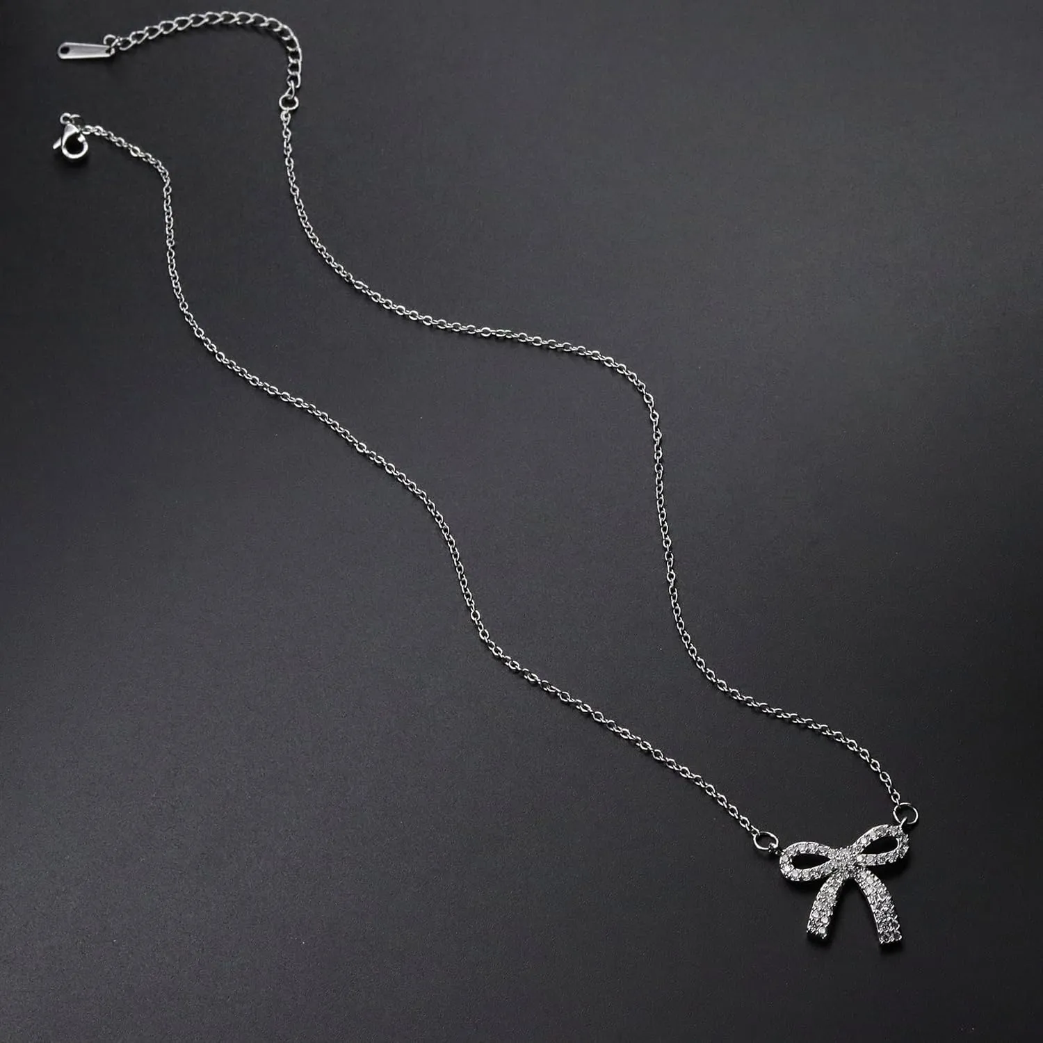 Bow Necklace, Small Bow Pendant Necklace Cubic Zirconia Sparkling Necklace Delicate Chain Ladies Pendant Necklace Bow Jewelry for Women