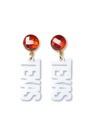 Brianna Cannon Mini Texas Proud White Acrylic "Texas" With Mandarin Garnet Gemstones