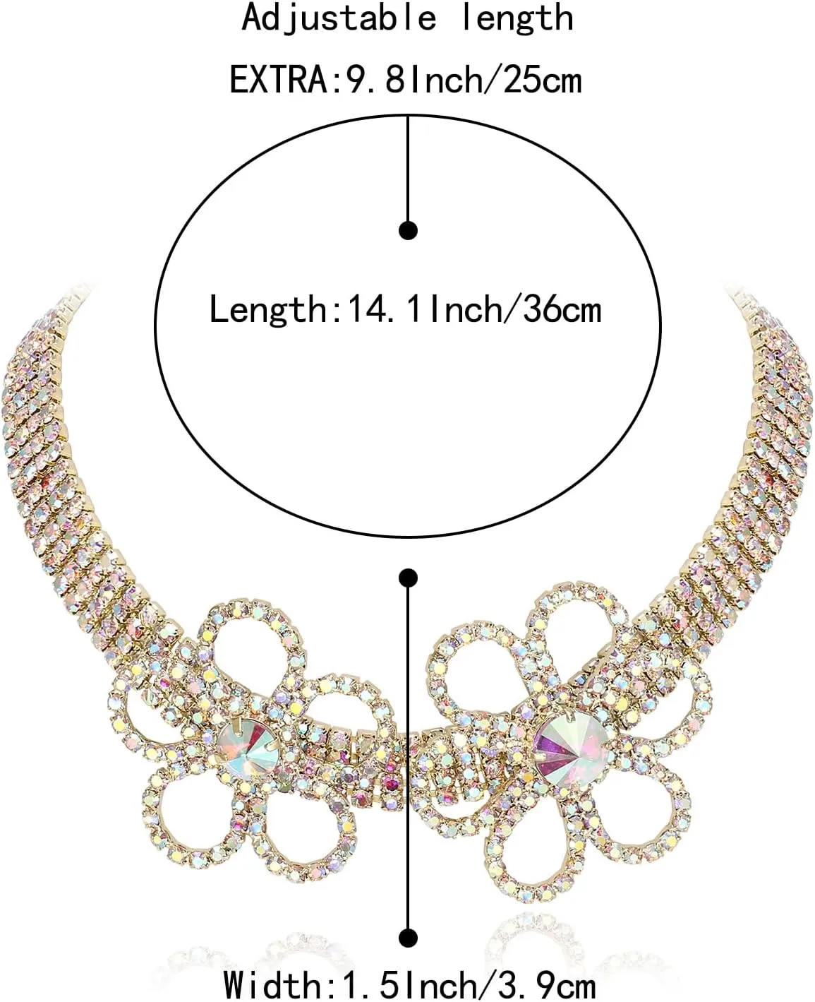 BriLove Women's Flower Collar Necklace, Double Crystal Statement Chunky Necklace Bib for Summer Beach Chokers Necklaces