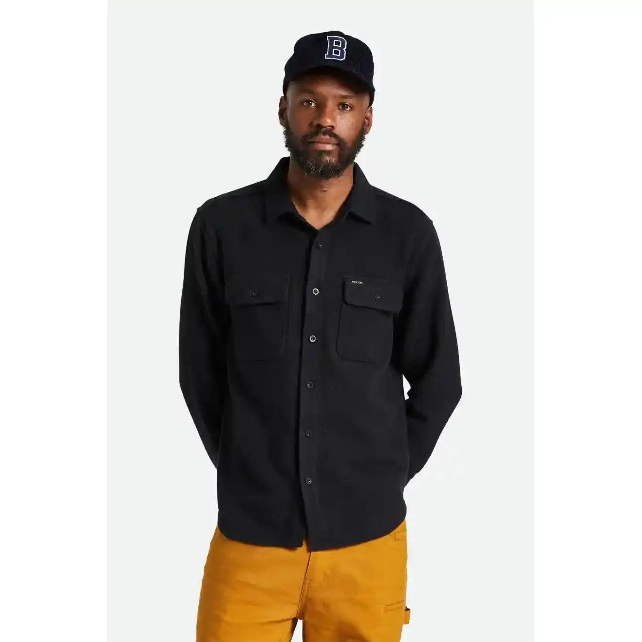 Brixton Bowery Textured Twill Overshirt, black