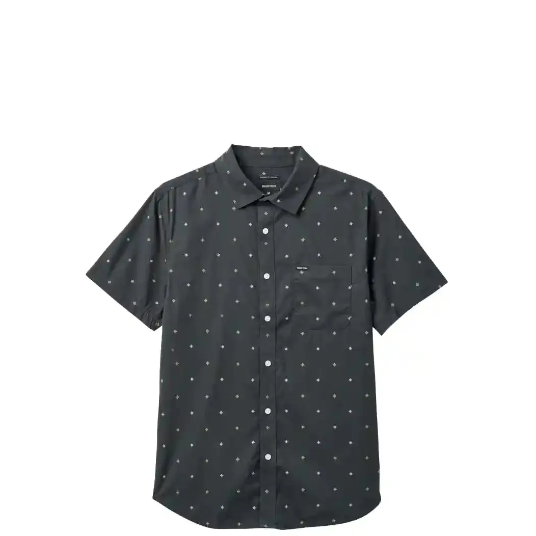 Brixton Charter Print Short Sleeve Woven Shirt, washed black pyramid
