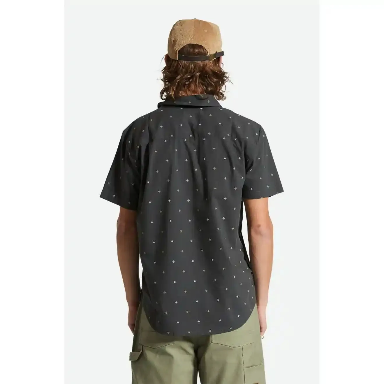 Brixton Charter Print Short Sleeve Woven Shirt, washed black pyramid