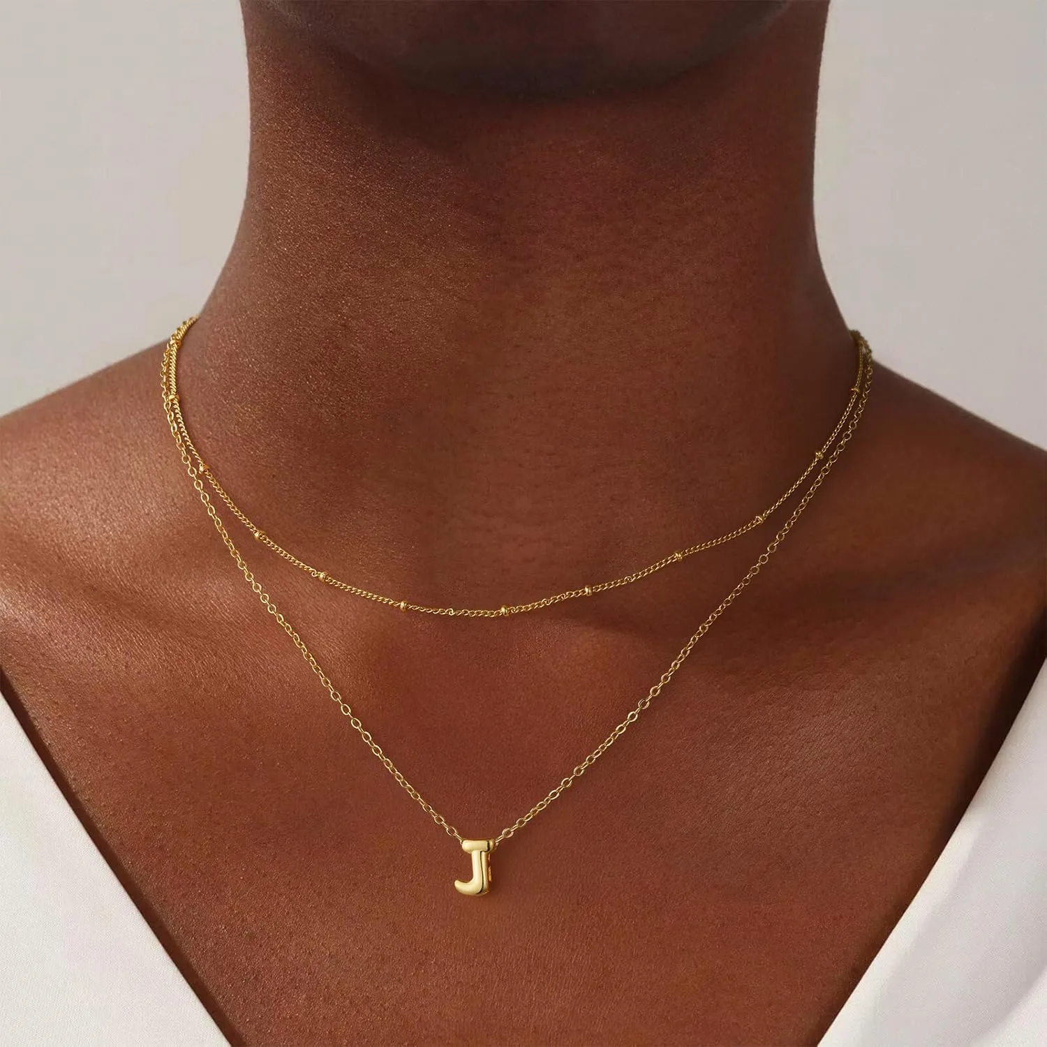 Bubble Gold Letter Necklace Layered Initial Necklaces for Women 14K Gold Plated Pendant Necklaces Tiny Dainty Choker Necklace Cute Necklace Stack Teen Gift Trendy Stuff Personalized Jewelry Gifts