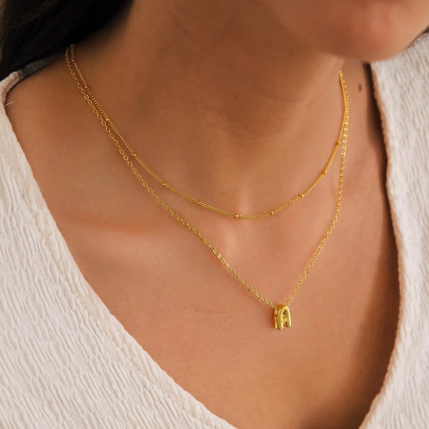 Bubble Gold Letter Necklace Layered Initial Necklaces for Women 14K Gold Plated Pendant Necklaces Tiny Dainty Choker Necklace Cute Necklace Stack Teen Gift Trendy Stuff Personalized Jewelry Gifts