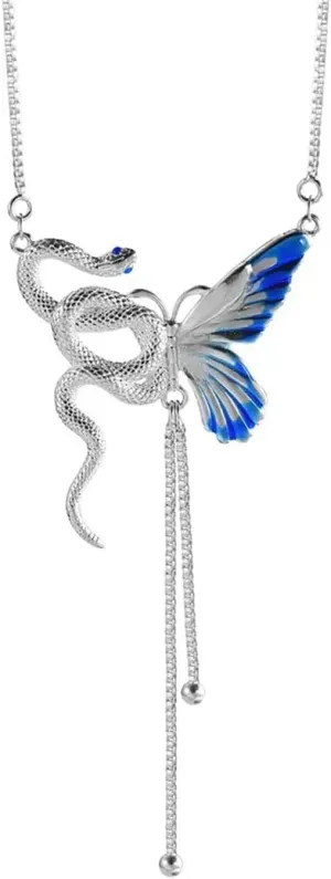 Butterfly Snake Necklace for Women Alloy Choker Half Butterfly Half Snake Tassel Pendant Necklace Collarbone Chain Delicate Jewerly for Women Party Accessories
