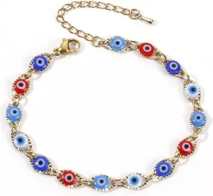CA Newest Adjustable Handmade Blue Eyes And Colorful Flower Beads Chain Ankle Bracelets For Lady Girl