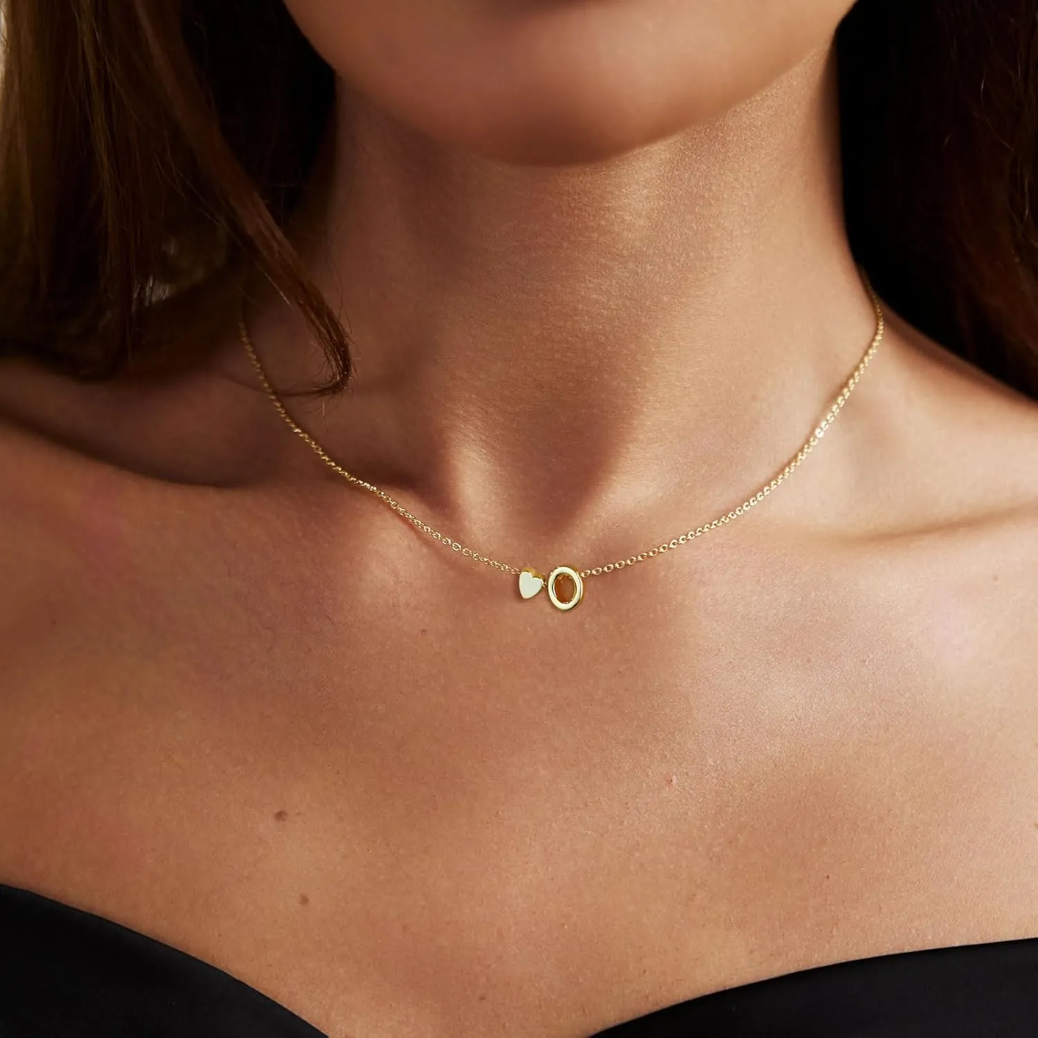 CAROVO Gold Heart Initial Necklaces for Women Letter A To Z Simple Cute 14K Gold Plated Necklace Dainty Heart Necklace Tiny Gold Initial Necklaces Birthday Gifts for Women