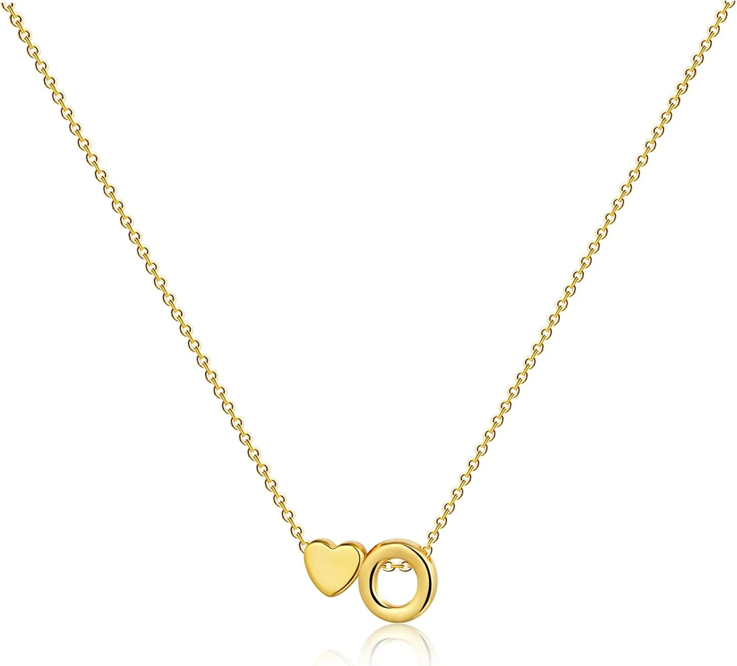 CAROVO Gold Heart Initial Necklaces for Women Letter A To Z Simple Cute 14K Gold Plated Necklace Dainty Heart Necklace Tiny Gold Initial Necklaces Birthday Gifts for Women