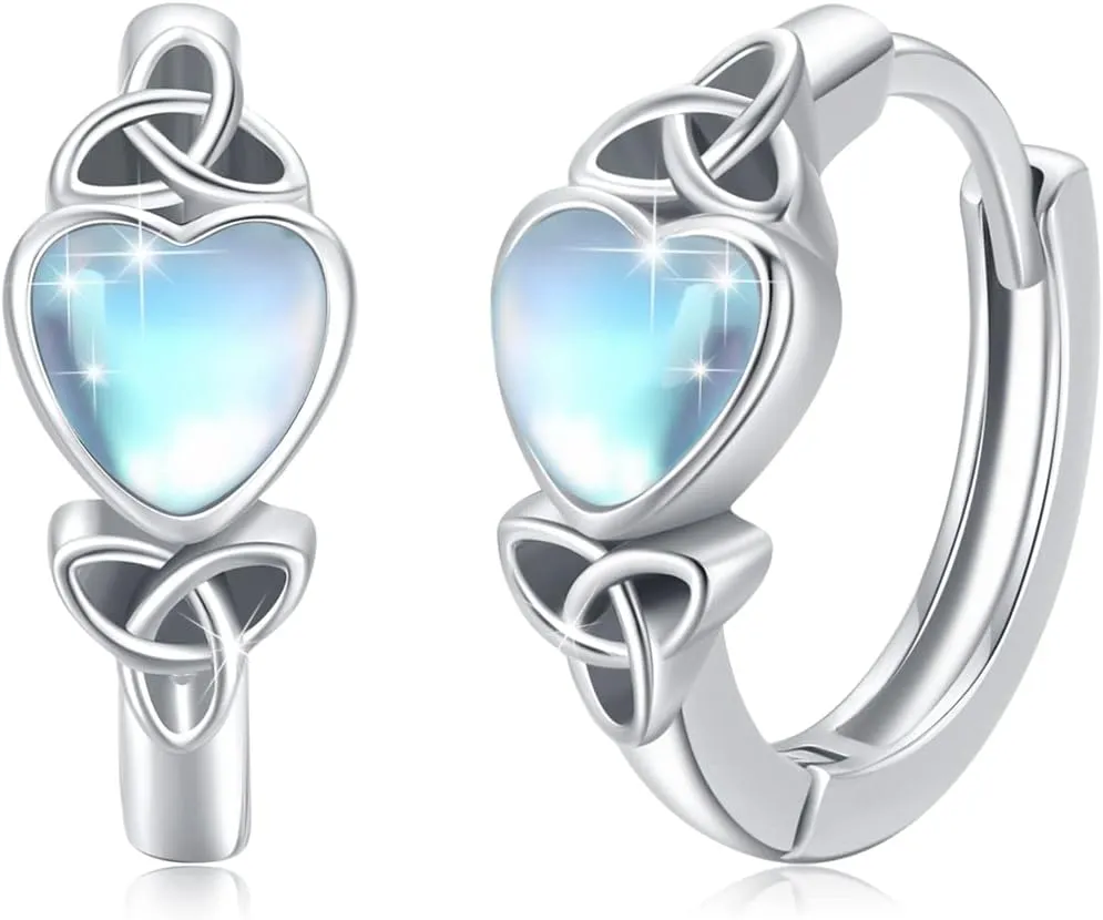 Celtic Knot Earrings Heart Hoops S925 Sterling Silver Irish Earrings Cartilage Hoop Earrings Small Hoop Earrings for Women