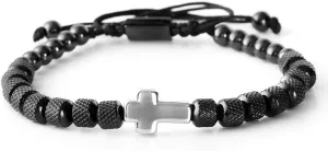 Charm Bracelet Cross Stainless Steel Beaded Bracelets Handmade Men Women Prayer Fitness Chain Couple Jewelry Gift 0536Z (silver black)
