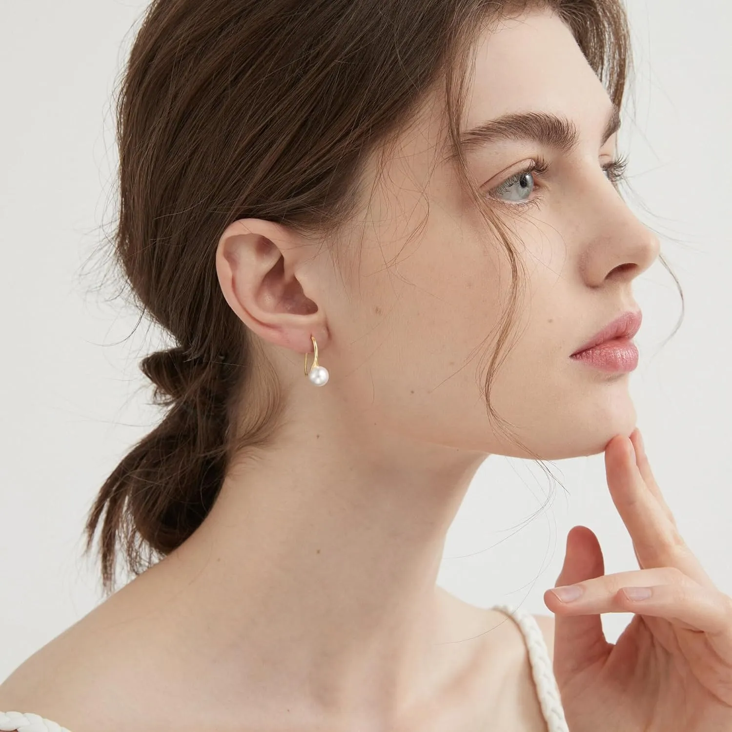 CHESKY Dainty Pearl Earrings for Women Trendy, Hypoallergenic Gold Plated Pearl Huggie Hoop Earrings for Women Non Tarnish, Cute 14K Gold Bridal Dangle Earrings for Wedding Jewelry