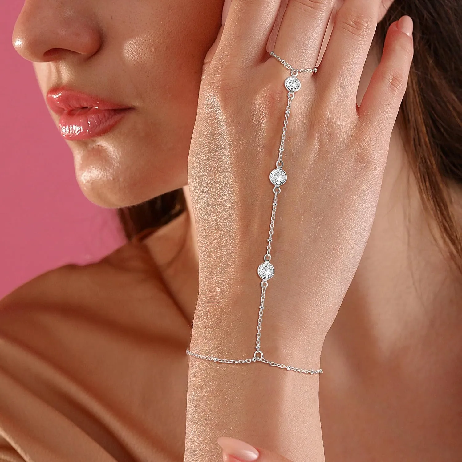 CHESKY Hand Chain Bracelet for Women Trendy, Dainty 14k Gold Plated Ring Bracelets Hand Chain Hypoallergenic Finger Nail Bracelet Gold Hand Jewelry for Women