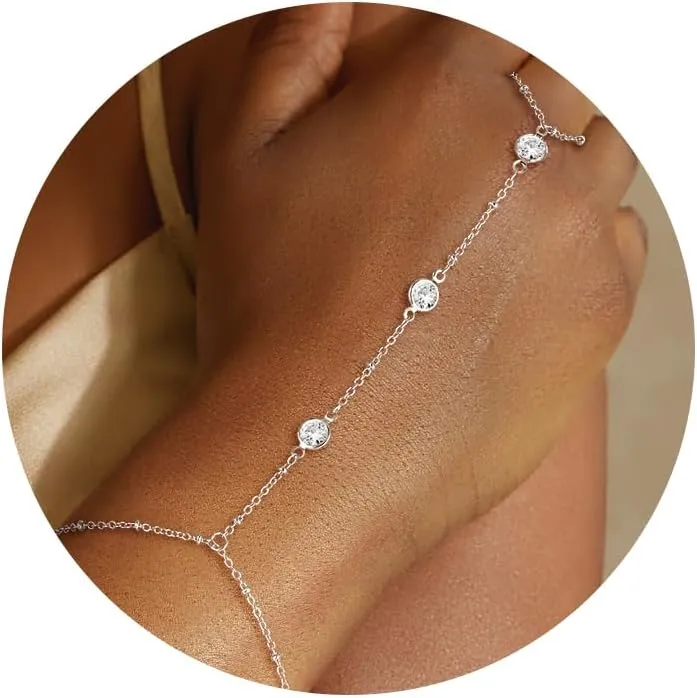 CHESKY Hand Chain Bracelet for Women Trendy, Dainty 14k Gold Plated Ring Bracelets Hand Chain Hypoallergenic Finger Nail Bracelet Gold Hand Jewelry for Women