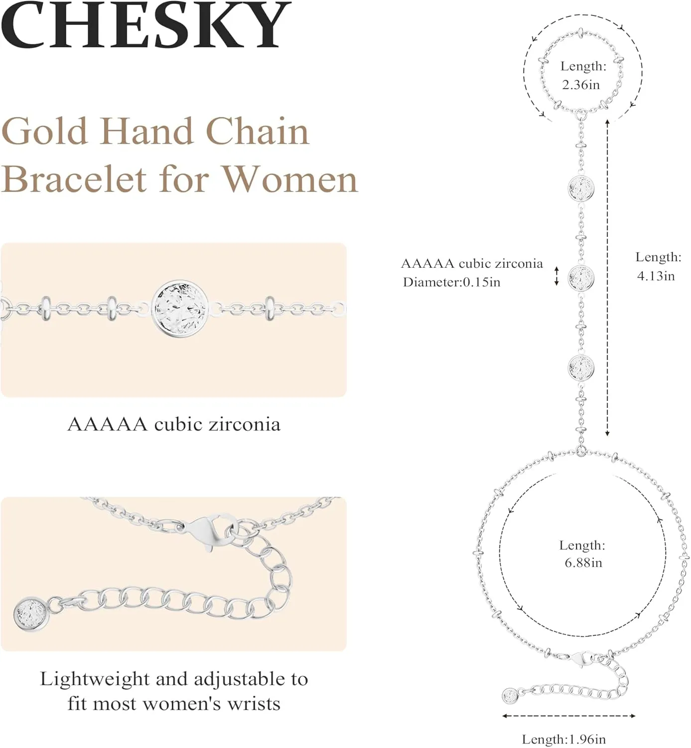 CHESKY Hand Chain Bracelet for Women Trendy, Dainty 14k Gold Plated Ring Bracelets Hand Chain Hypoallergenic Finger Nail Bracelet Gold Hand Jewelry for Women