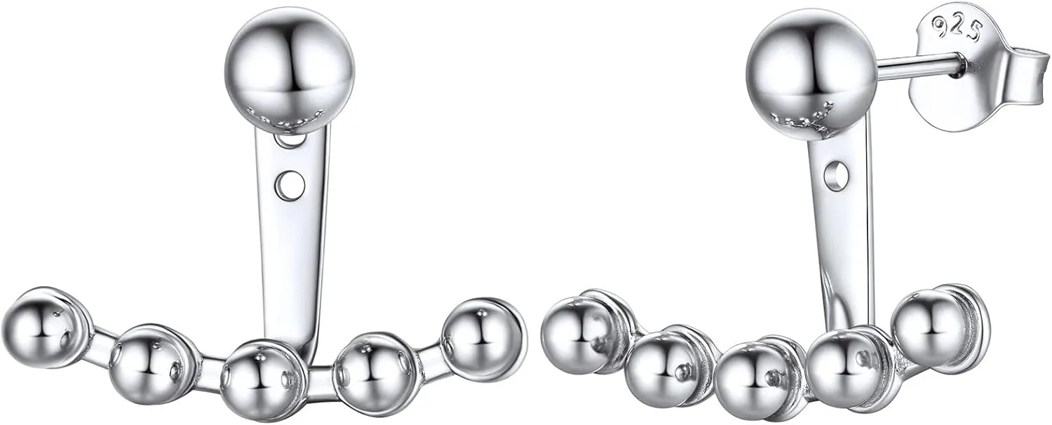 ChicSilver 925 Sterling Silver Ear Jacket Earrings Minimalist Ball Front Back Stud Earrings for Women