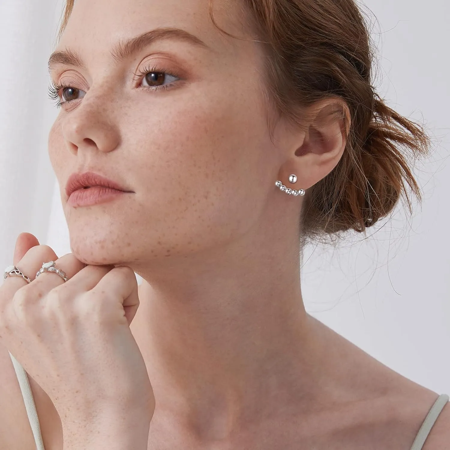 ChicSilver 925 Sterling Silver Ear Jacket Earrings Minimalist Ball Front Back Stud Earrings for Women