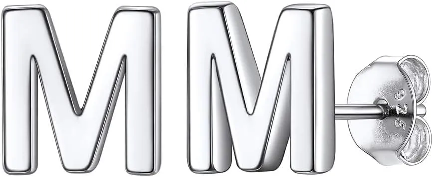 ChicSilver Hypoallergenic 925 Sterling Silver Stud Earrings Simple Tiny Initial Letter A-Z Studs for Women Sensitive Ears (with Gift Box)