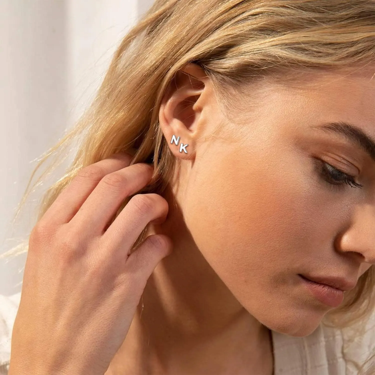 ChicSilver Hypoallergenic 925 Sterling Silver Stud Earrings Simple Tiny Initial Letter A-Z Studs for Women Sensitive Ears (with Gift Box)