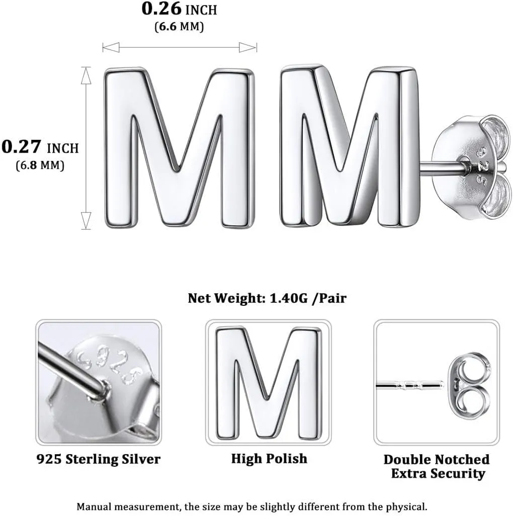 ChicSilver Hypoallergenic 925 Sterling Silver Stud Earrings Simple Tiny Initial Letter A-Z Studs for Women Sensitive Ears (with Gift Box)