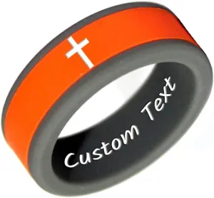 Christian Cross Silicone Rings 8mm Two-Tone Removable Rings Engagement Rubber Rings Bible Verse Quote Faith Inspirational Religious Men Women Rings,Size 8-13