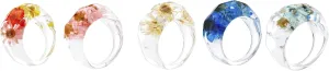 Chunky Acrylic Dried Flower Resin Rings Set Transparent Aesthetic Wide Thick Knuckle Stacking Ring for Women Colorful Beach Colorful Boho Jewelry