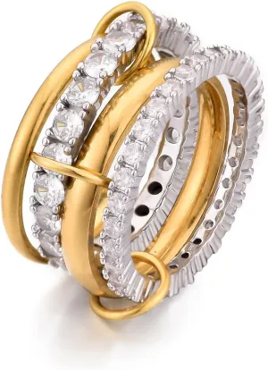 Chunky Gold and Silver Stackable Rings Set for Women Gold Statement Rings Non Tarnish Vintage Gold Cubic Zirconia Ring Trendy Costume Jewelry