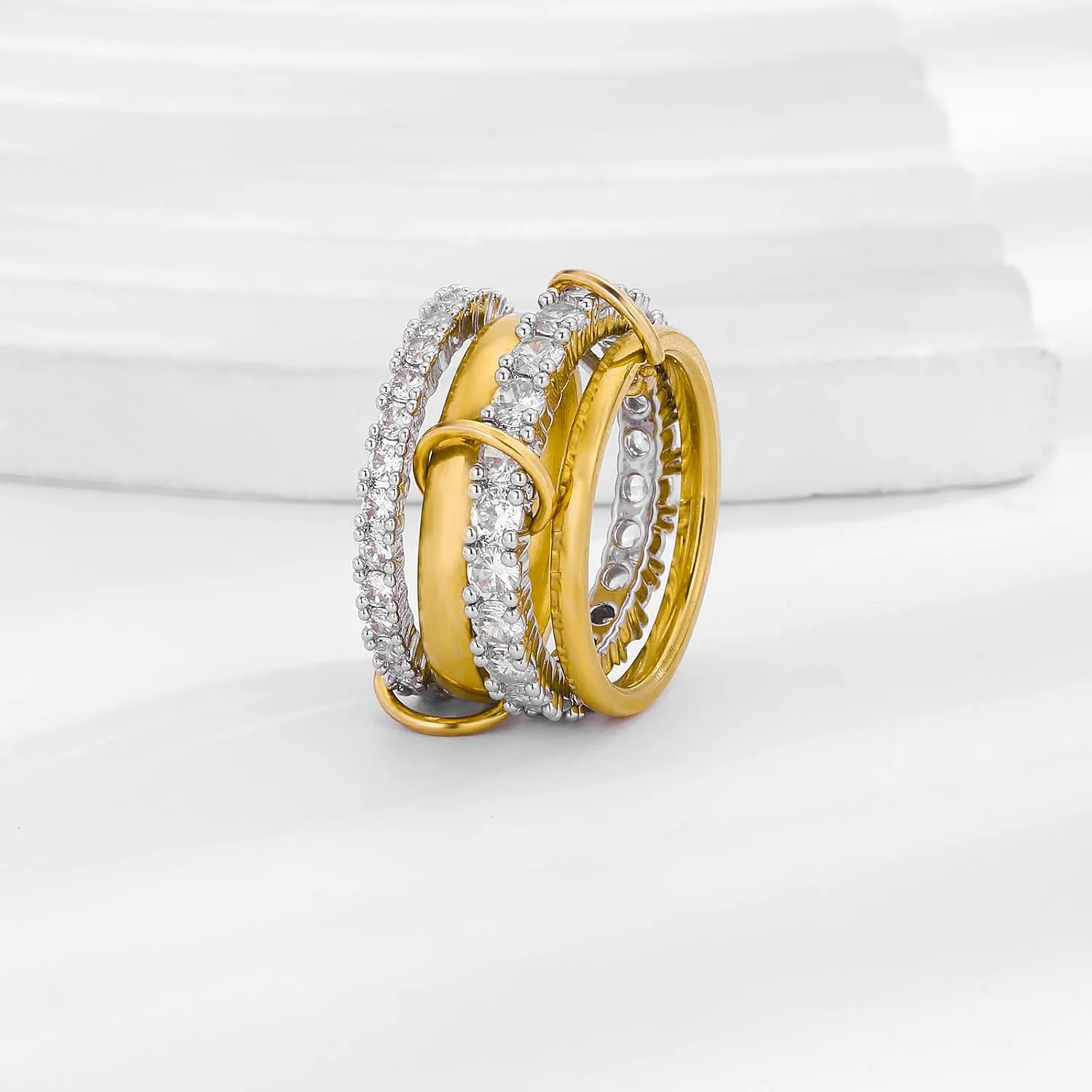 Chunky Gold and Silver Stackable Rings Set for Women Gold Statement Rings Non Tarnish Vintage Gold Cubic Zirconia Ring Trendy Costume Jewelry