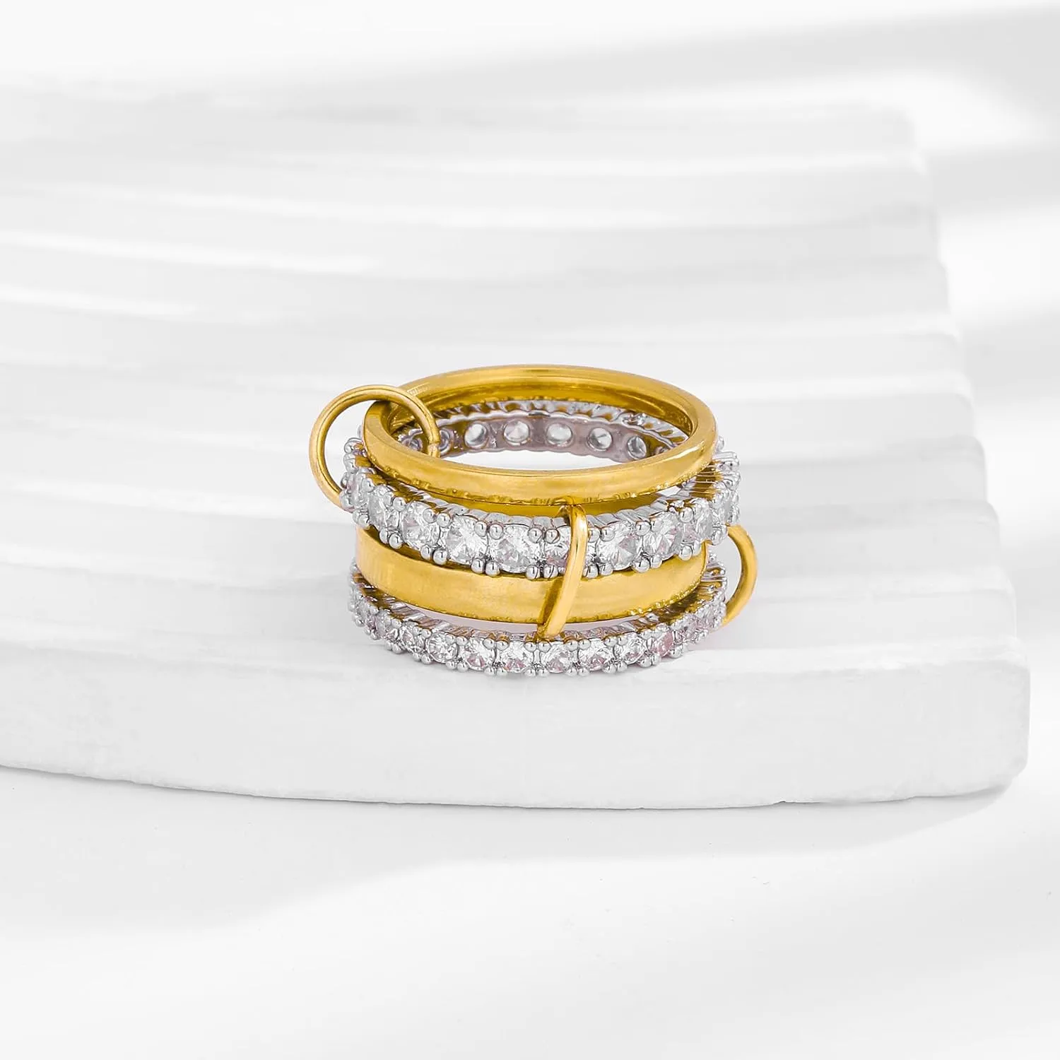 Chunky Gold and Silver Stackable Rings Set for Women Gold Statement Rings Non Tarnish Vintage Gold Cubic Zirconia Ring Trendy Costume Jewelry
