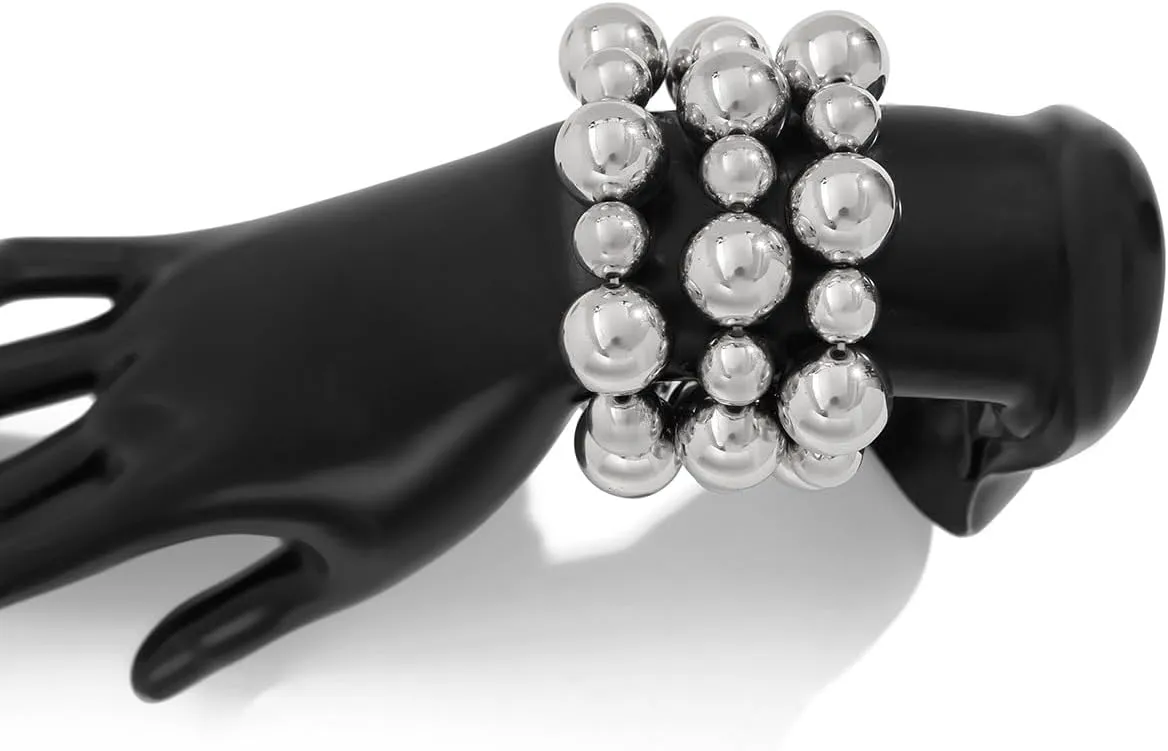 Chunky Gold Bracelets for Women Stackable Bracelets Big Gold Silver Ball Bangle Stretch Beaded Bracelets Jewelry
