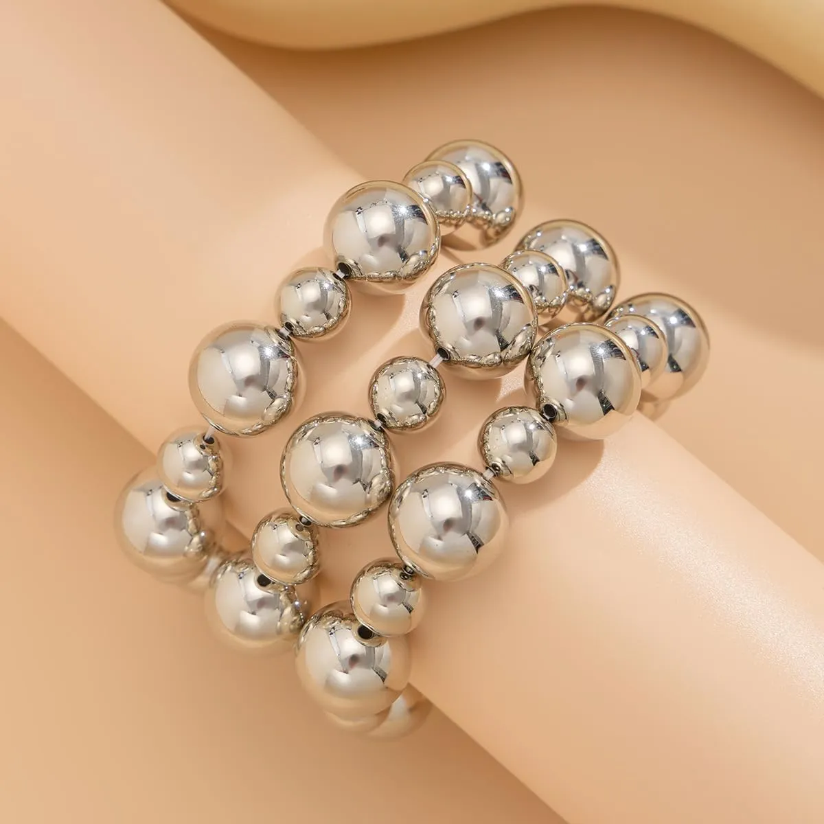 Chunky Gold Bracelets for Women Stackable Bracelets Big Gold Silver Ball Bangle Stretch Beaded Bracelets Jewelry