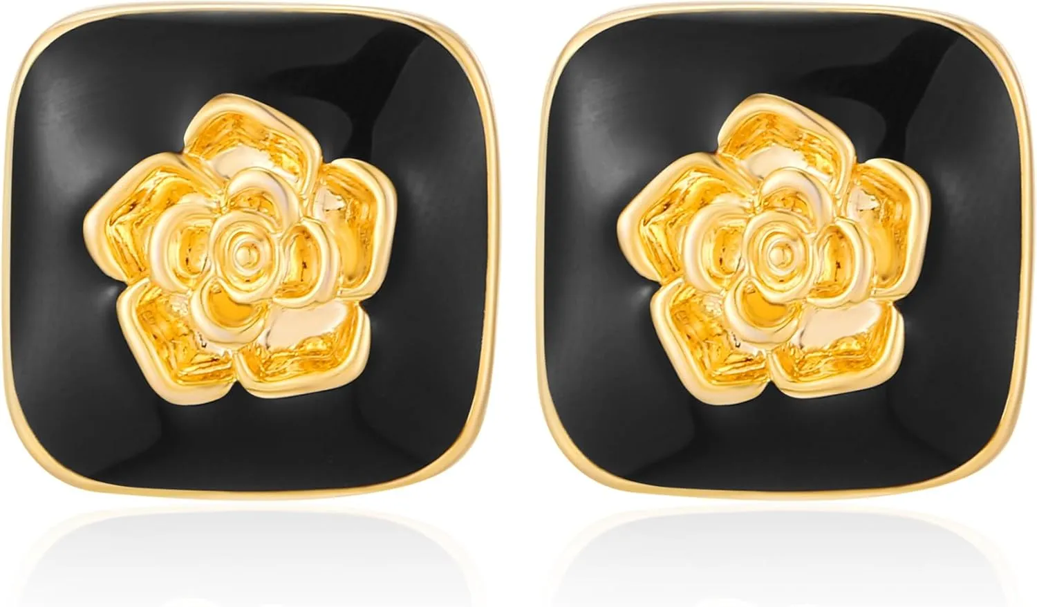 Chunky Gold Earrings Stud for Women Square Black Flower Stud Earrings Red Statement Earrings Dainty Large Retro Earrings Party Jewelry Gifts for Women