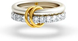 Chunky Stackable Cubic Zirconia Rings Set Non Tarnish, Silver Rings Set for Women, 18K White Gold Plated Multi-Link Connected Rings