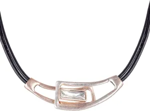 Chunly Choker Necklace for Women Fashion Jewelry Alloy Big Large Crystal Pendant Grey Leather Chain Chokers (Silver)