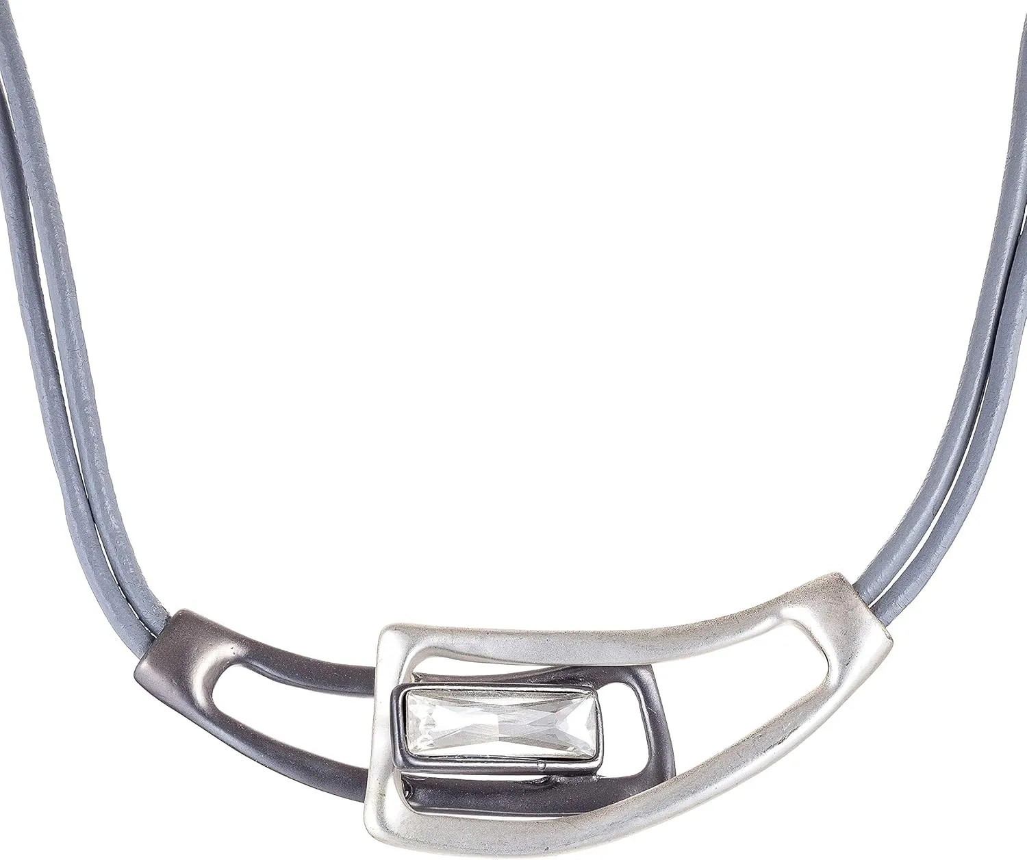 Chunly Choker Necklace for Women Fashion Jewelry Alloy Big Large Crystal Pendant Grey Leather Chain Chokers (Silver)