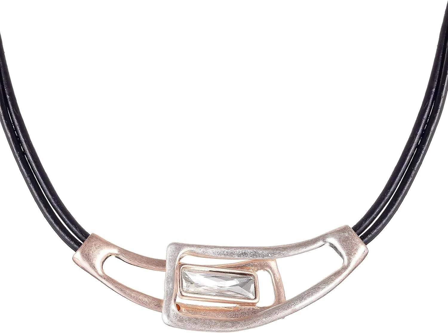 Chunly Choker Necklace for Women Fashion Jewelry Alloy Big Large Crystal Pendant Grey Leather Chain Chokers (Silver)