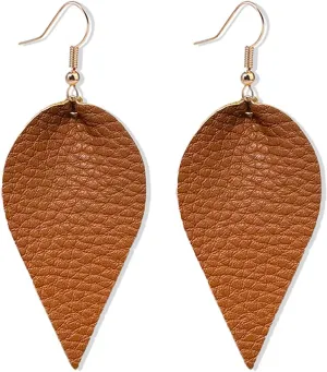 CHUNYANAN Boho Elegant Lightweight Black Genuine Real Leather Geometric Dangle Drop Earrings for Women Petal Leaf Feather Teardrop Earrings Jewelry Gift