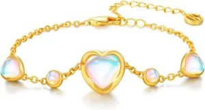 Cicy Bell Womens 18k Gold Plated Bracelets Moonstone Lucky Heart Charm Adjustable Bracelets 6.69" with 2" Extender